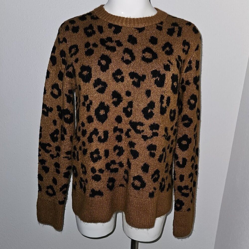 Old Navy Brown Black Animal Leopard Cheetah Print Pullover Sweater Size Medium